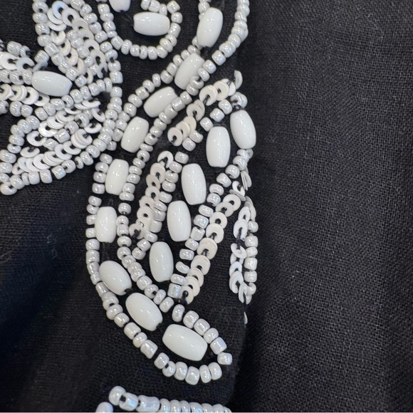 Chico's Sz 1 Women's Black Beaded Linen Blend Pullover Blouse Top Sz 8 - Picture 11 of 11